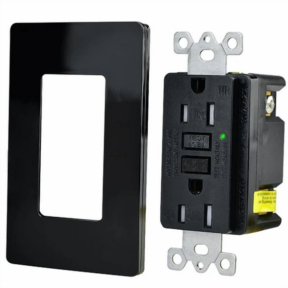 Gfi Gfci Outlet 15 Amp Ground Fault Receptacle Tr Wr Led Indicator Black W/Plate