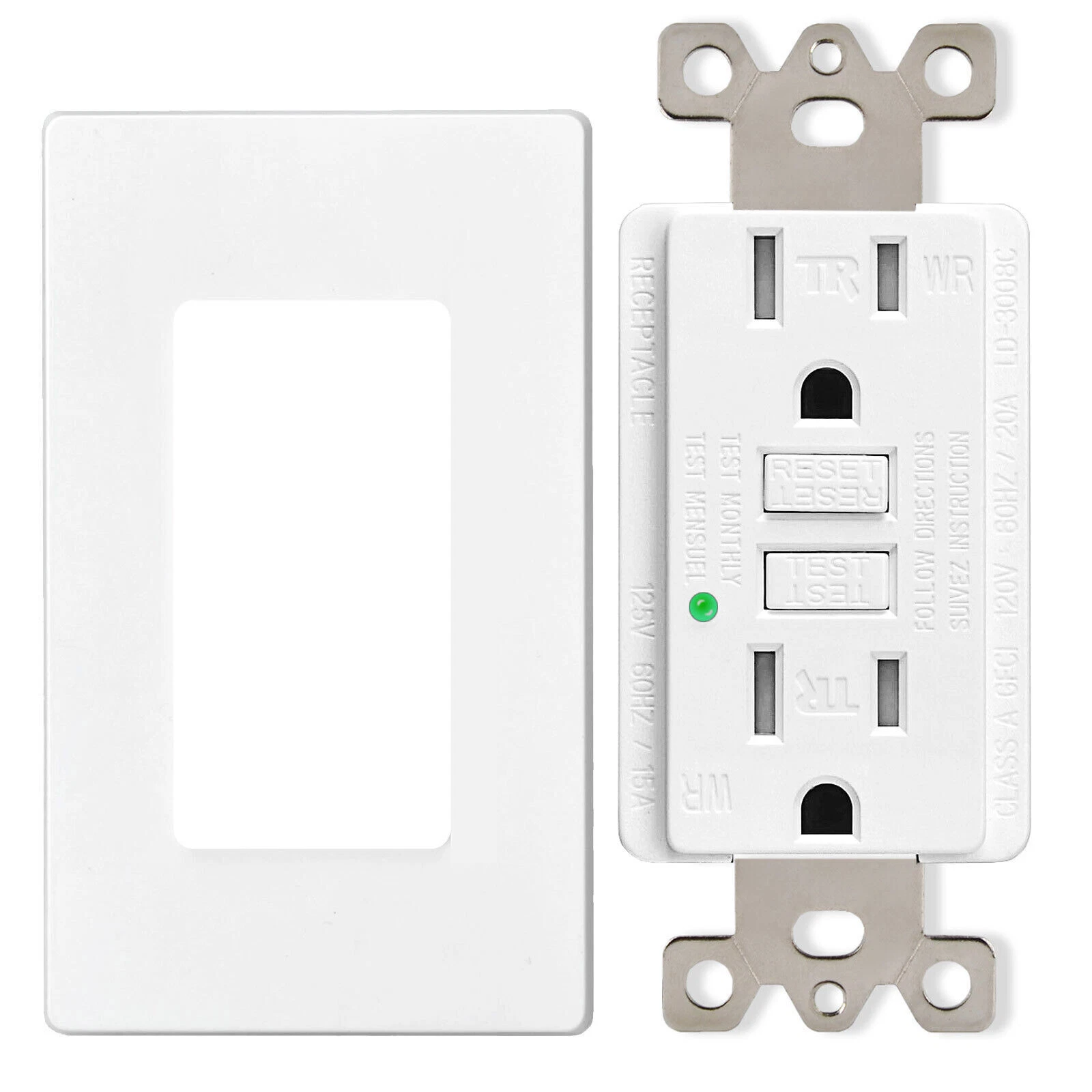 Gfi Outlet 15 Amp Gfci Receptacle Tamper-Resistant Tr Wr For Bathroom Kitchen Us