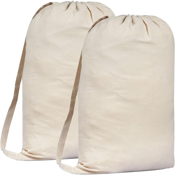 GFI LINEN CLUBS Premium Canvas Laundry Bags With Shoulder Strap – 2 Pack, Drawstring, 75x50CM 40L Capacity
