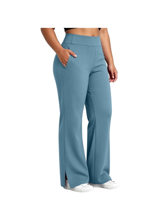 Gficovor Dress Pants Women Plus Size Pull on High Waist Business Casual Pants Straight Leg Loose Work Pants with Pockets