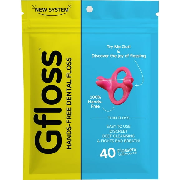 Gfloss Hands-Free Dental Floss Picks, 40 Count, BPA-Free, Non-Toxic, Pink