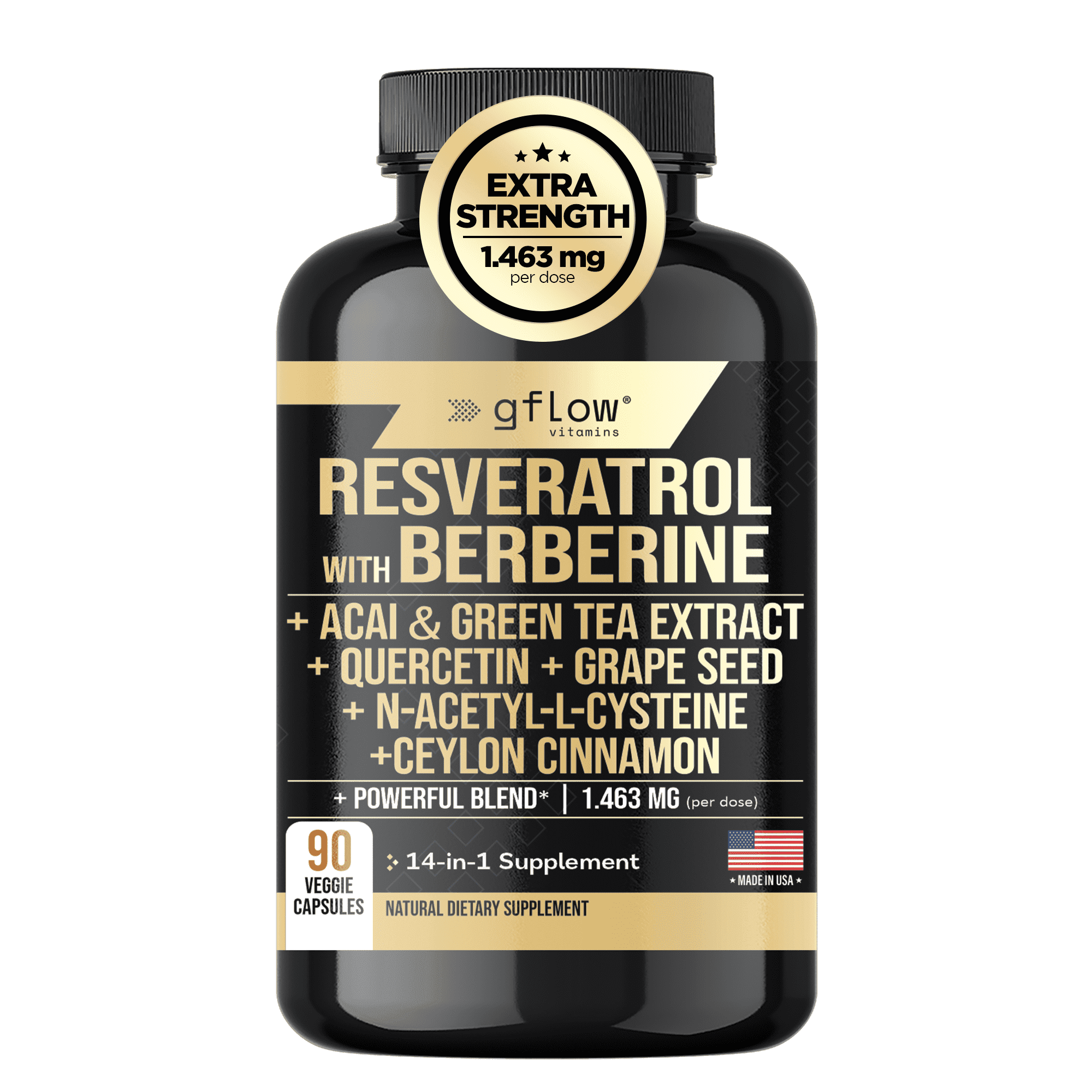 Gflow Vitamins Resveratrol with Berberine, Quercetin, Ceylon Cinnamon ... - Resveratrol And Berberine Antioxidant Supplements