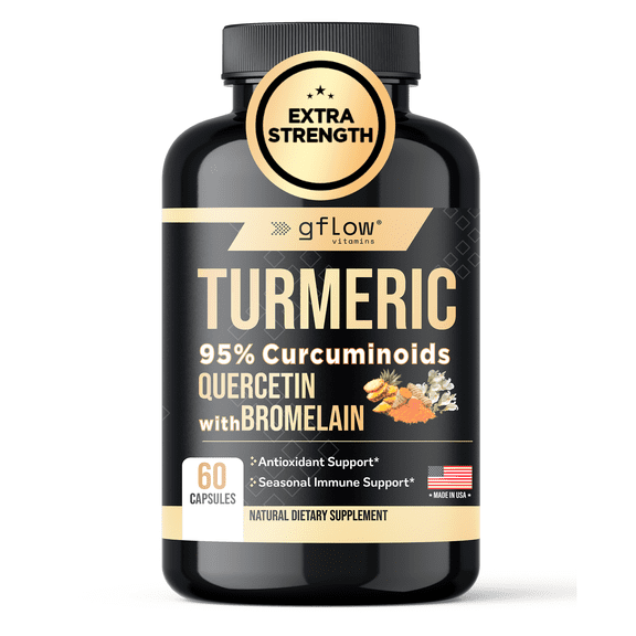 Gflow Vitamins Turmeric Curcumin 95% Curcuminoids + Quercetin with Bromelain | Immune Support & Joint Support Supplement in capsules | Made in the USA