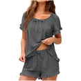 thumbnail image 1 of Gfyviroh 2 Piece Loungewear Sets for Women Solid Summer Comfortable Homewear Pajamas Sets Short Sleeve Tops and Drawstring Shorts Sets, 1 of 7