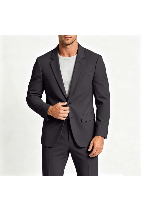 2 Piece Men's Big and Tall Blazer Sets Fashion Button Lapel Long Sleeve Blazer Jackets and Long Pants Sets Plus Size Solid Color Business Work Suit Sets