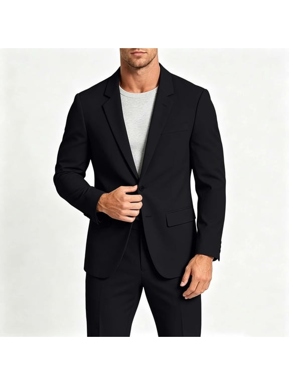 2 Piece Men's Big and Tall Blazer Sets Fashion Button Lapel Long Sleeve Blazer Jackets and Long Pants Sets Plus Size Solid Color Business Work Suit Sets