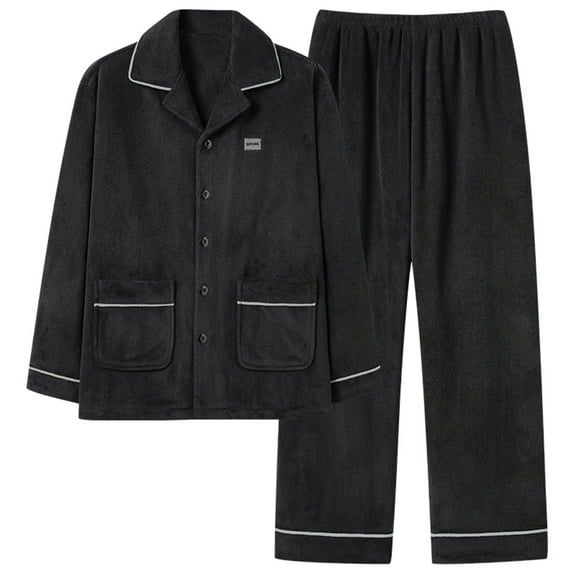 Gfyviroh 2 Piece Men's Fleece Pajamas Sets Cozy Fluffy Big and Tall Sleepwear Sets Long Sleeve Shirts with Pockets and Pants Warm Sets