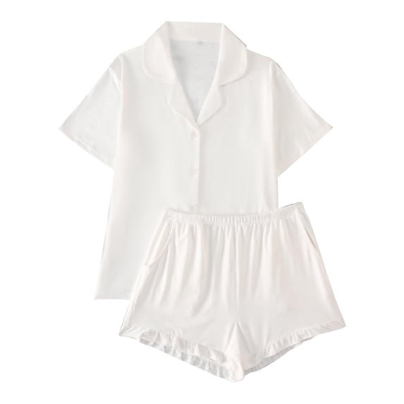 Gfyviroh 2 Piece Womens Short Pajamas Set Button Front Short Sleeve Summer Sleepwear Sets Ruffled Trim Shorts Loungewear with Pockets