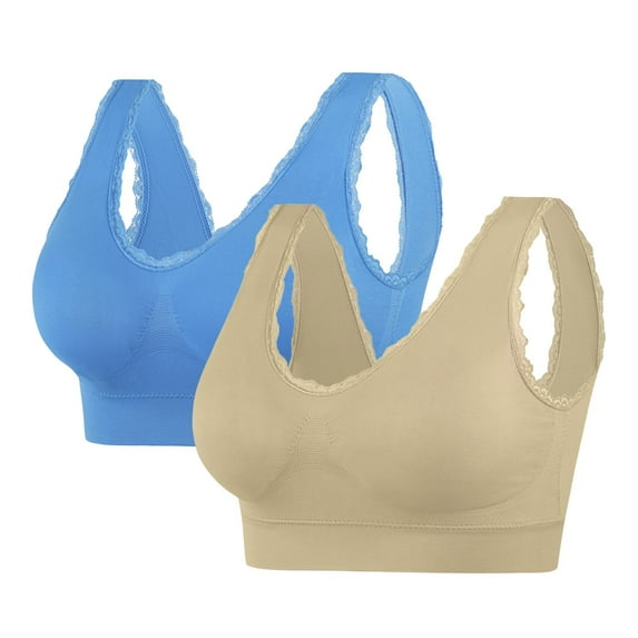 Gfyviroh 2PC Women's Sports Bras Lace Trimed Plus Size No Underwire Athletic Bras with Pad Wide Strap Full Coverage Push Up Yoga Underwear
