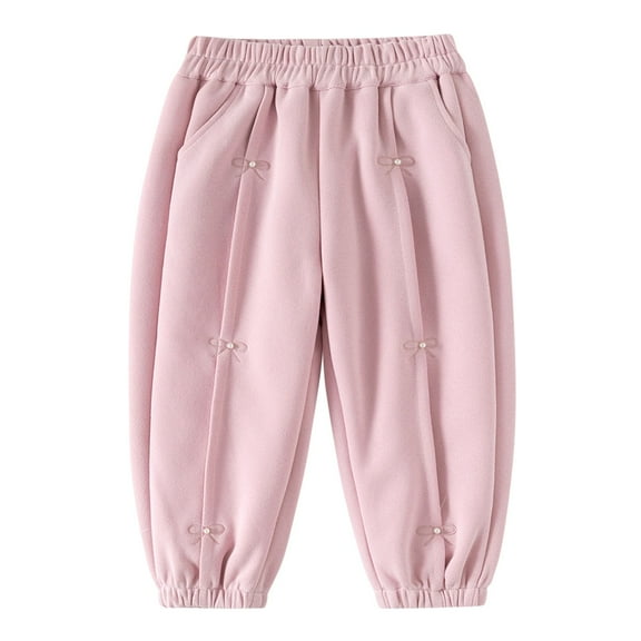 Gfyviroh 3-10 Y Toddler Kids Cotton Pants Little Girls Pleated Cuffed Pants with Pockets Soft Elastic Waist Sport Pants