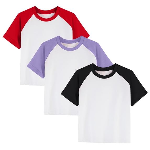 Gfyviroh 3 Pack Girls Basic T-Shirts Color Block Cotton Short Sleeve Tee Shirt Soft Summer Versatile Casual Tops