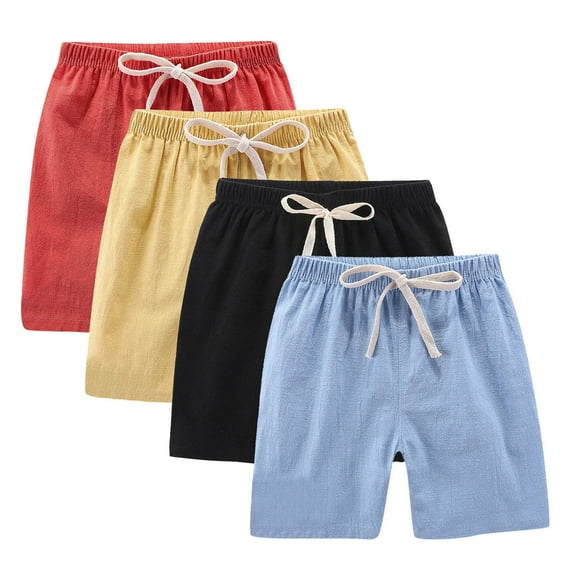 Gfyviroh 4 Pack Kids Casual Shorts Little and Big Girls Drawstring Elastic Waist Shorts Solid Wide Leg Cotton Linen Shorts,Sizes 2-12 Years
