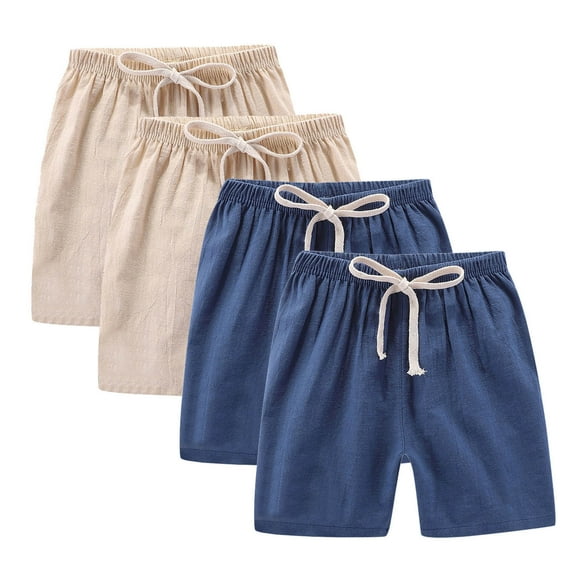 Gfyviroh 4 Pack Kids Casual Shorts Little and Big Girls Drawstring Elastic Waist Shorts Solid Wide Leg Cotton Linen Shorts,Sizes 2-12 Years