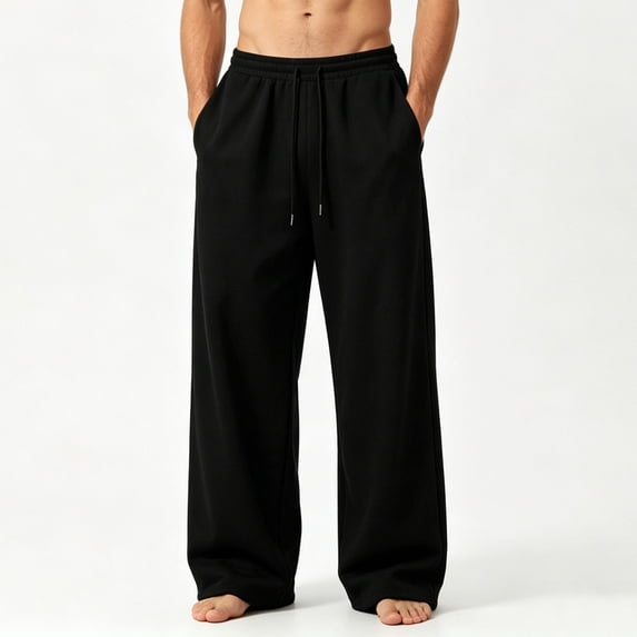 Gfyviroh Baggy Sweatpants for Men Cozy Drawstring Wide Leg Trousers with Pockets Lightweight Casual Everyday Pants
