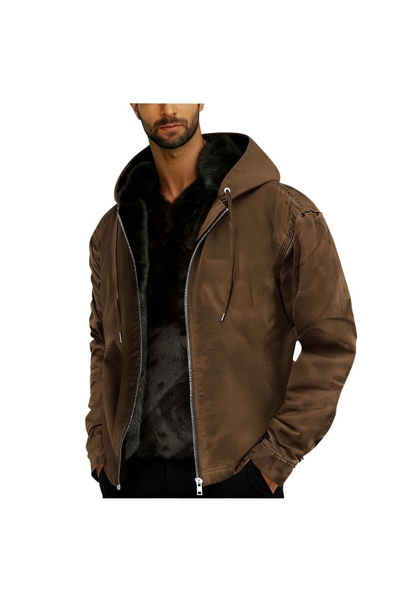 Big and Tall Men's Sherpa Coats Long Sleeve Drawstring Hooded Jackets Winter Zip Open Front Fleece Lined Jackets
