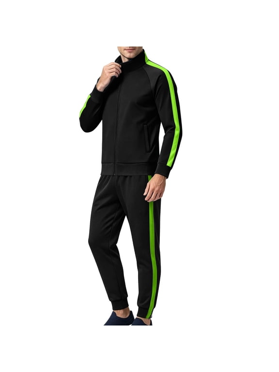 Big and Tall Men's Tracksuit 2 Piece Outfit Full‑Zip Stand Collar Jacket with Long Sports Pants Casual Athletic Set,Sizes M-5XL