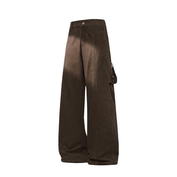Gfyviroh Big and Tall Men's Wide Leg Pants Trendy Solid Mens Casual Pants Button Zip Elastic Waist Pockets Pants