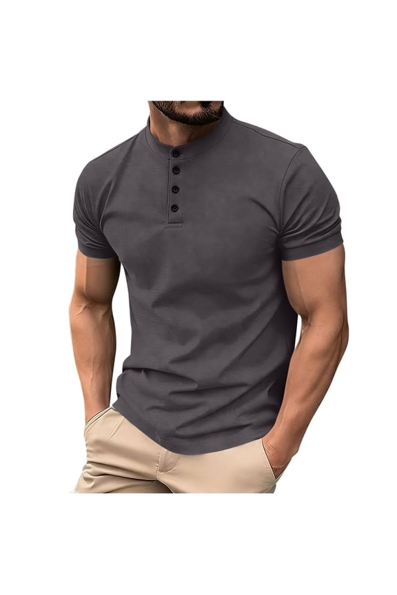 Button Henley Shirts for Men Solid Comfy Short Sleeve Tee Shirts Casual Pullover Lightweight Tops