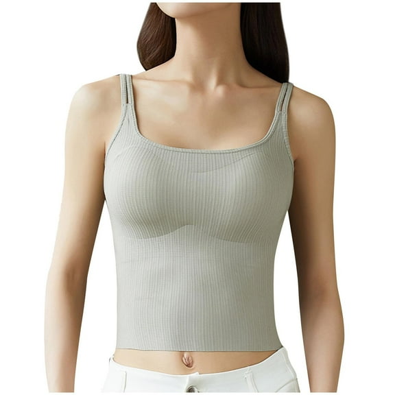 Gfyviroh Cami Tops for Women Casual Solid Color Ribbed Loungewear Tops Slim Sleeveless Undershirts with Chest Pad