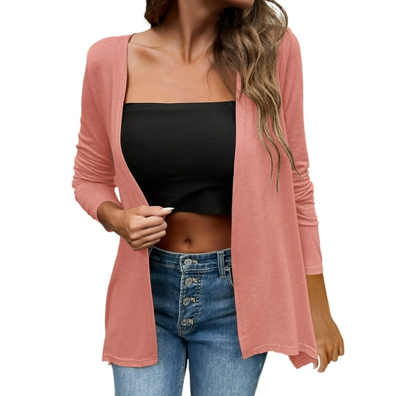 Gfyviroh Cardigan for Women Fall Thin Solid Color Comfortable Cardigans Open Front Casual Long Sleeve Cardigan Outerwear