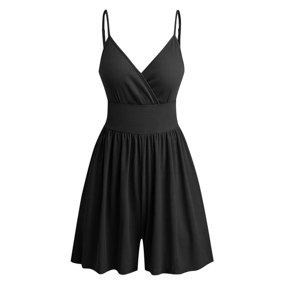 Gfyviroh Casual Jumpsuits for Women V-Neck Adjustable Spaghetti Strap Short Jumpsuits Tummy Control Flowy Solid Romper