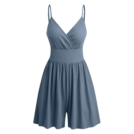 Gfyviroh Casual Jumpsuits for Women V-Neck Adjustable Spaghetti Strap Short Jumpsuits Tummy Control Flowy Solid Romper