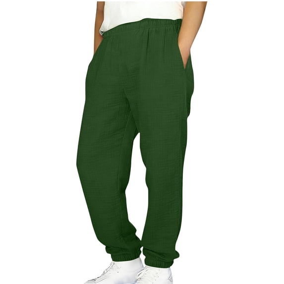 Gfyviroh Casual Pants for Boys Cotton Gauze Lightweight Jogger Pants Elastic Waist Loose Trousers with Pockets