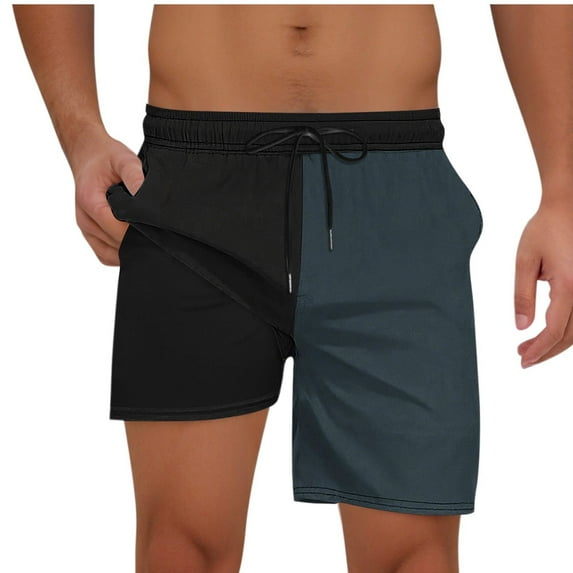 Gfyviroh Casual Shorts for Men Color Block Trendy Drawstring Beach Shorts Elastic Waist Patchwork Pockets Shorts