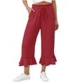 thumbnail image 1 of Gfyviroh Comfy Women's Capri Pants Ruffle Hem Flowy Wide Leg Capris Casual Lightweight Drawstring Pants with Pockets, 1 of 7