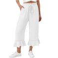 thumbnail image 1 of Gfyviroh Comfy Women's Capri Pants Ruffle Hem Flowy Wide Leg Capris Casual Lightweight Drawstring Pants with Pockets, 1 of 7