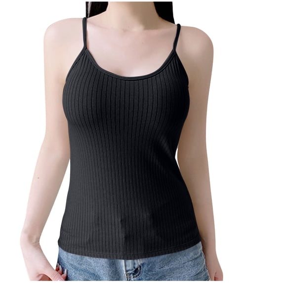 Gfyviroh Cotton Undershirts for Women Spaghetti Strap Ribbed Lounge Cami Tank Tops Solid Slim Fit Soft Camisole