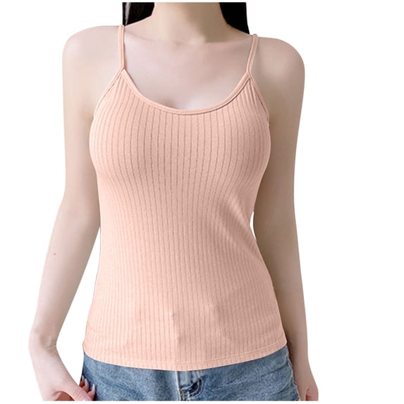Gfyviroh Cotton Undershirts for Women Spaghetti Strap Ribbed Lounge Cami Tank Tops Solid Slim Fit Soft Camisole