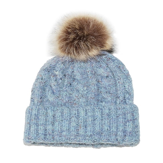 Gfyviroh Cozy Knitted Hat Pom Pom Warm Cuffed Hat Trendy Solid Color Womens Beanie Cap