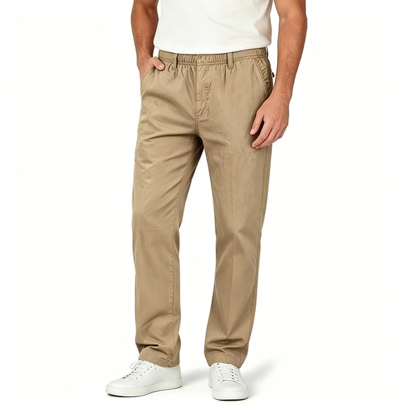 Gfyviroh Elastic Waist Pants for Men Big and Tall Lightweight Straight Leg Pants with Pockets Versatile Solid Business Casual Pants