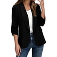 thumbnail image 1 of Gfyviroh Elegant Blazers for Women Ruched 3/4 Sleeve Work Office Jacket Button Open Front Business Casual Suit Jacket, 1 of 7