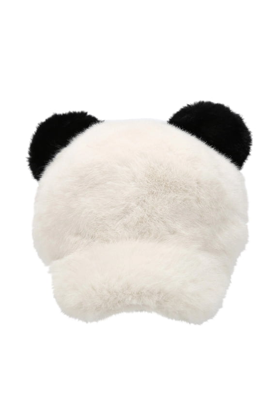Fleece Flat Cap Plush Cozy Adjustable Hat with Panda Ear Trendy Baseball Hat