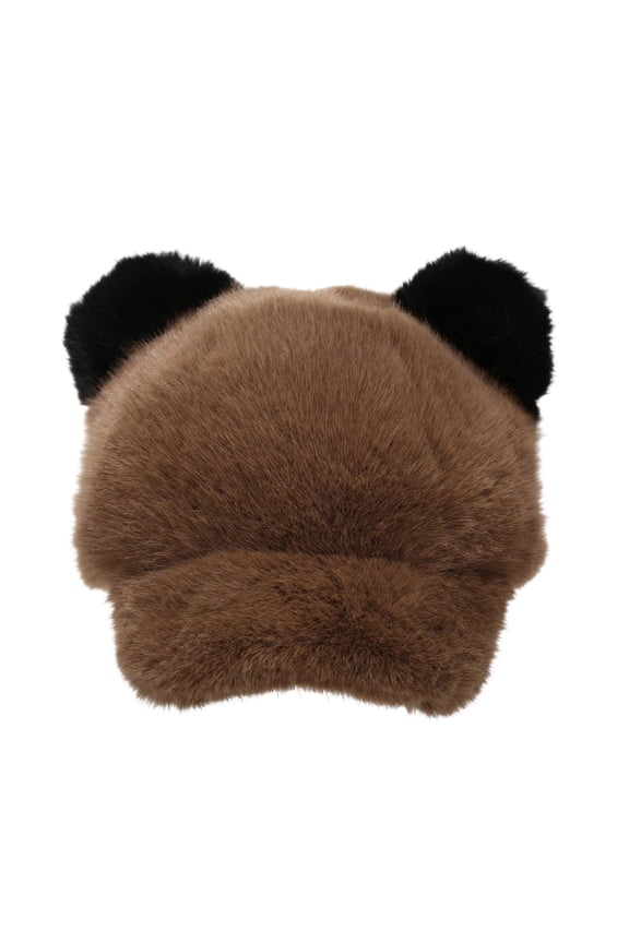 Fleece Flat Cap Plush Cozy Adjustable Hat with Panda Ear Trendy Baseball Hat