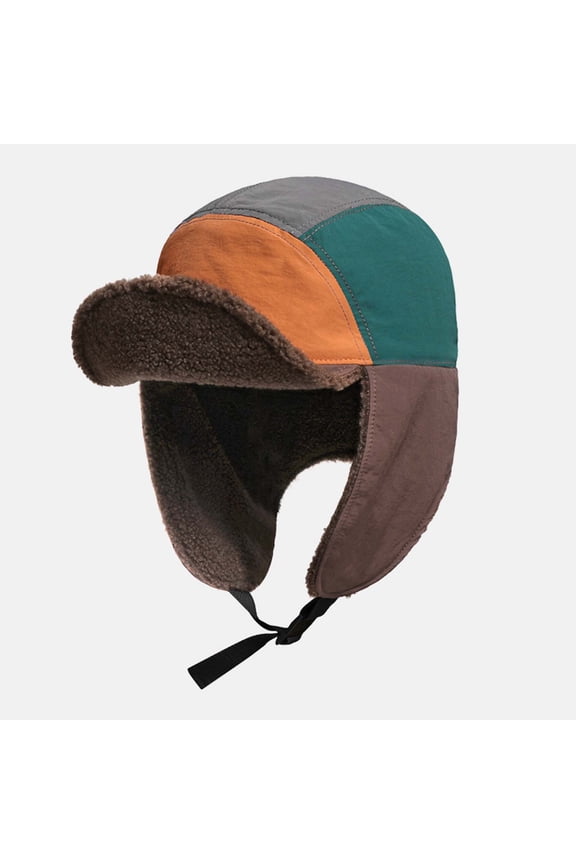Fleece Lined Trapper Hat with Ear Neck Protection Flaps Unisex Winter Warm Hat Color Block Windproof Cap for Outdoor Cycling Activities