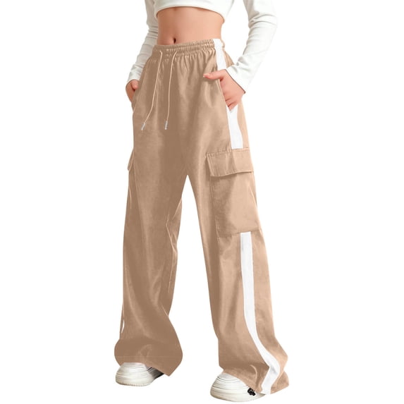 Gfyviroh Girls Patchwork Cargo Pants Fashion Drawstring Loose Fit Pants Elastic Waist Pockets Trousers,Size 5-16 Y