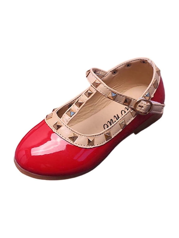 Girls Patent Leather Shoes for Little to Big Kids T-Strap Design Non-Slip Shoes Fashion Studded Mary Jane Flats
