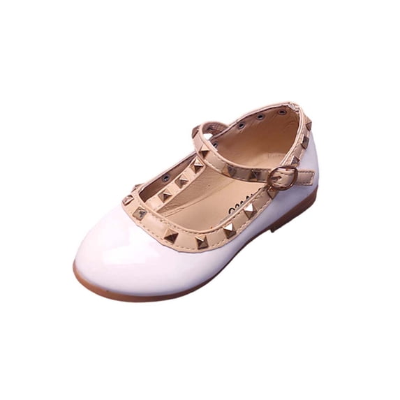 Gfyviroh Girls Patent Leather Shoes for Little to Big Kids T-Strap Design Non-Slip Shoes Fashion Studded Mary Jane Flats
