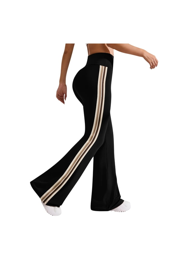 High Waist Yoga Pants for Women Striped Slim Fit Flared Pants Stretch Plus Size Workout Trousers