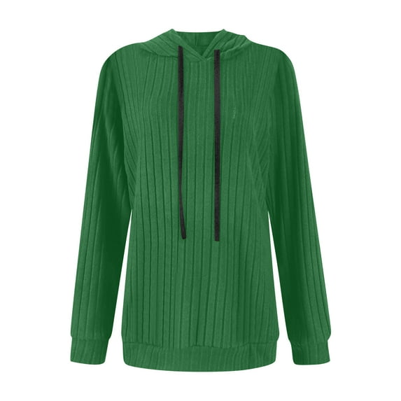 Gfyviroh Hoodie Tops for Women Loose Drawstring Ribbed Knit Tops Casual Long Sleeve Solid Color Tunic Pullover Tops
