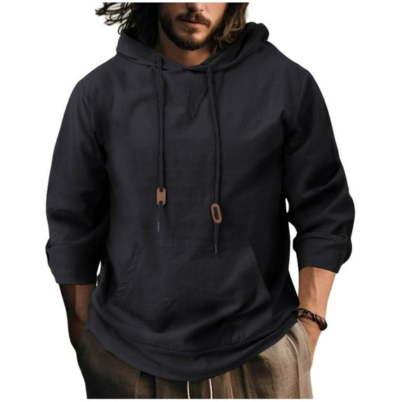 Gfyviroh Hoodies for Men Plus Size Button Long Sleeve Sweatshirts Drawstring Hooded Sweatshirts with Front Pocket