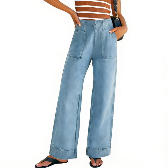 Gfyviroh Jeans for Women Relaxed Fit Stylish Versatile Denim Pants Elastic Waistband Straight Leg Casual Trousers