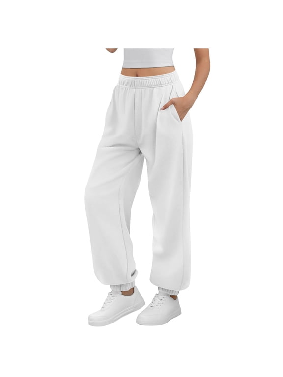 Jogger Pants for Women High Waist Drawstring Solid Color Cuffed Pants Loose Elastic Waist Casual Sports Pants