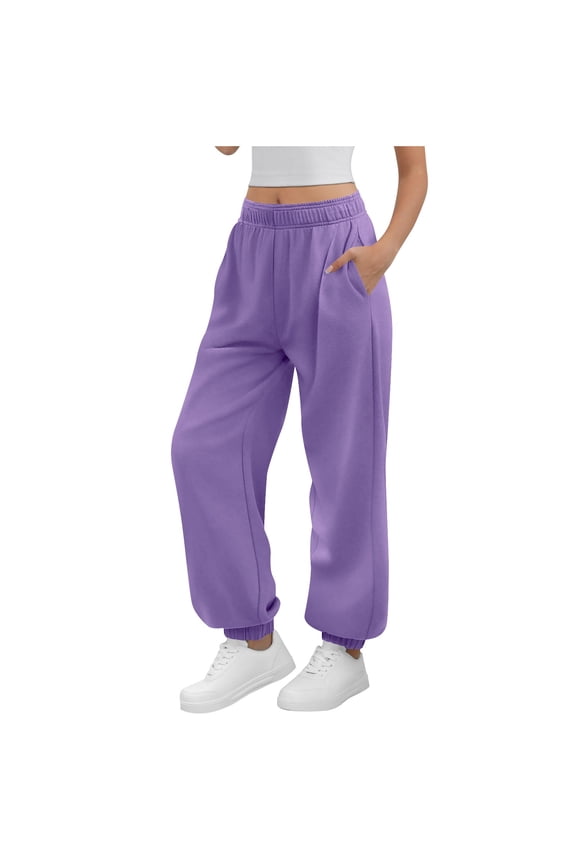 Jogger Pants for Women High Waist Drawstring Solid Color Cuffed Pants Loose Elastic Waist Casual Sports Pants