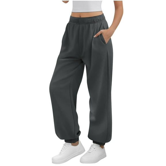 Gfyviroh Jogger Pants for Women High Waist Drawstring Solid Color Cuffed Pants Loose Elastic Waist Casual Sports Pants