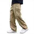 thumbnail image 1 of Gfyviroh Kids Boys Cargo Pants Loose Wide Leg Drawstring Trousers with Pockets Casual Patchwork Fashion Pants,6-16 Y, 1 of 5