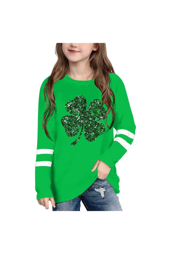 Kids Boys Girls St. Patrick's Day T-shirts Long Sleeve Comfortable Print Pullover Tops 3-14 Years Toddler Crew Neck Tee Shirts